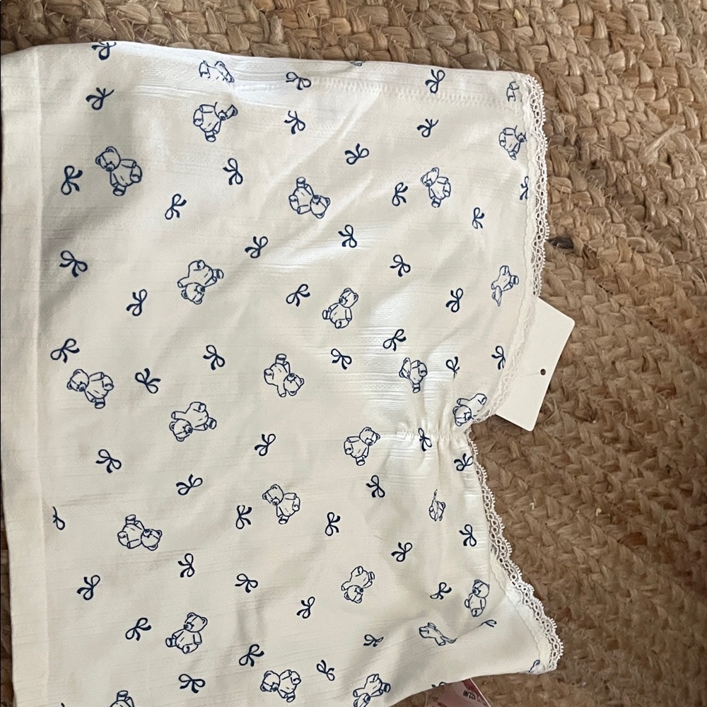 White and Blue Patterned tube top with Lace Trim